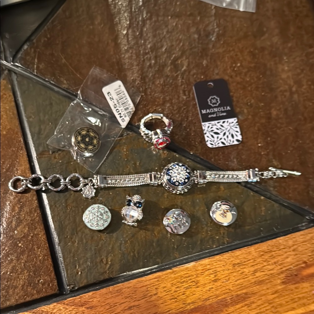 Magnolia Silver Bracelet with 6 Charms plus a Ring with Charm